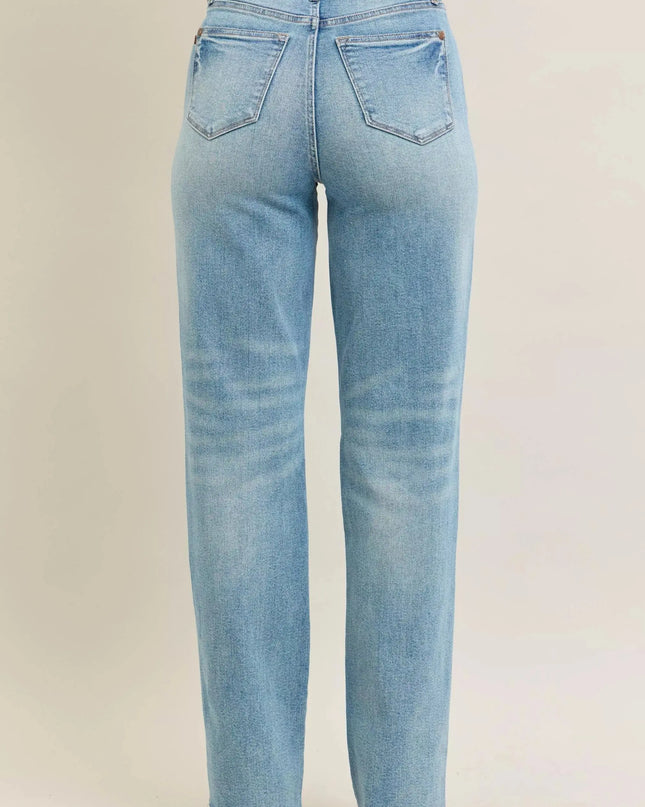 Judy Blue Full Size High Waist Rigid Magic Star Shaped Destroy 90's Straight Jeans Plus Size - Sleekdenim.com
