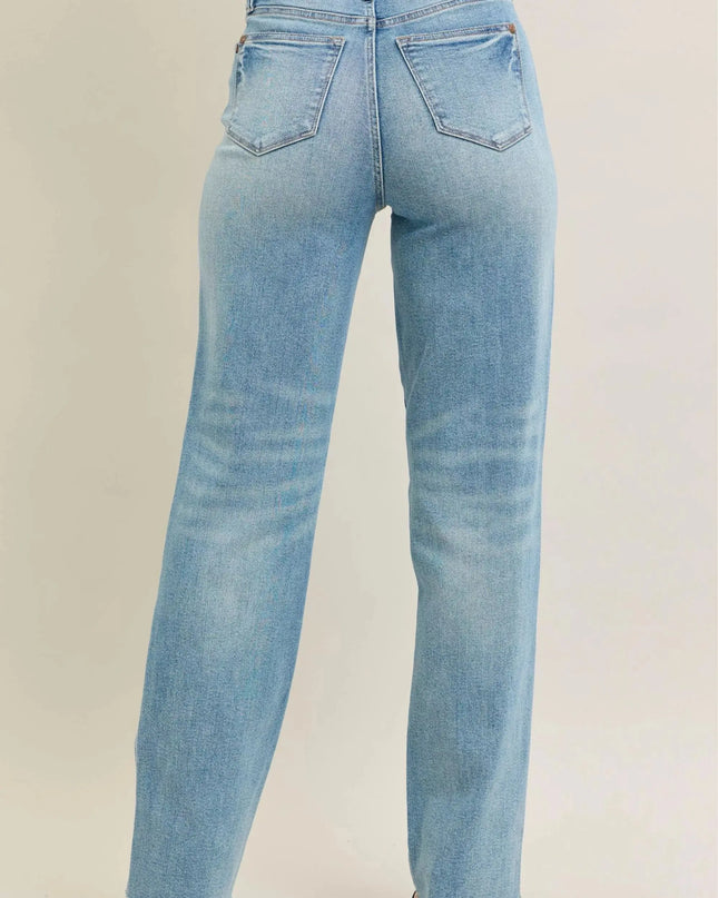 Judy Blue Full Size High Waist Rigid Magic Star Shaped Destroy 90's Straight Jeans Plus Size - Sleekdenim.com