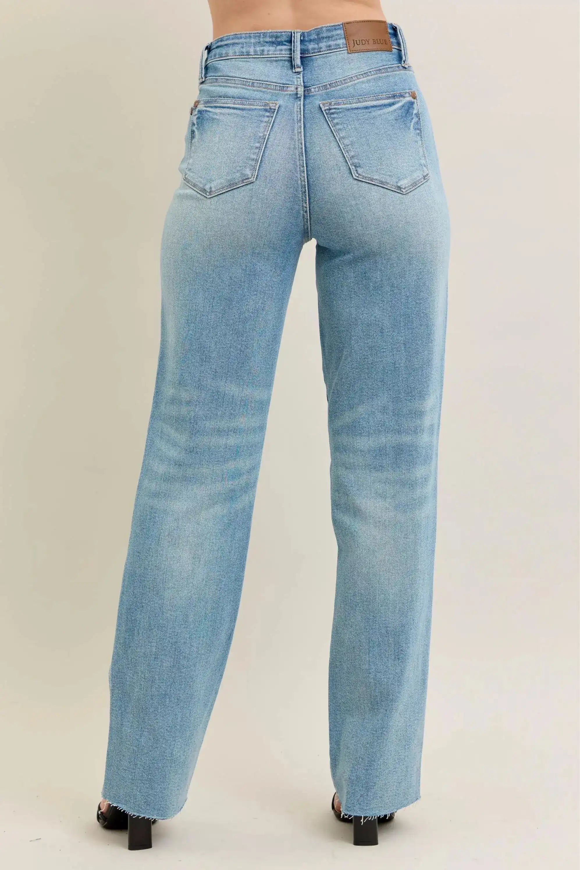 Judy Blue High Waist Rigid Magic Star Shaped Destroy 90's Straight Jeans 88915 - Sleekdenim.com