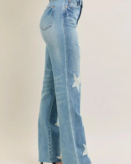 Judy Blue Full Size High Waist Rigid Magic Star Shaped Destroy 90's Straight Jeans Plus Size - Sleekdenim.com