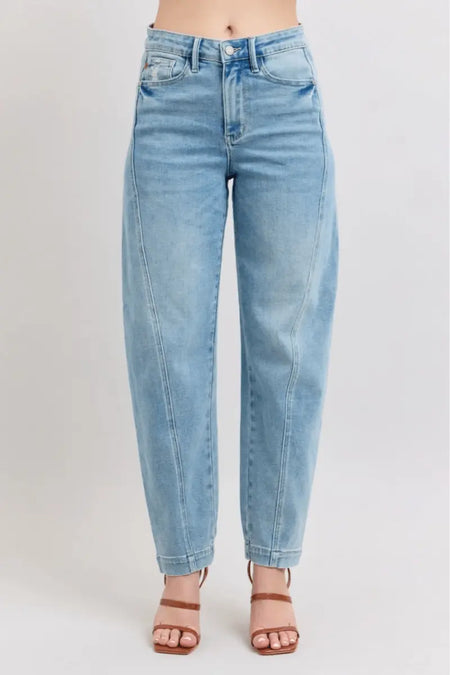 Judy Blue High Waist Side Panel Barrel Leg 88959 - Sleekdenim.com