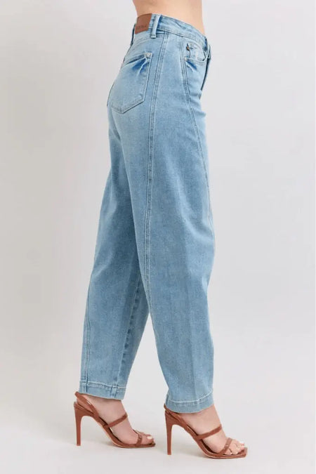 Judy Blue High Waist Side Panel Barrel Leg 88959 - Sleekdenim.com