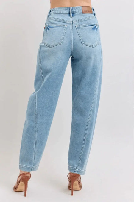 Judy Blue High Waist Side Panel Barrel Leg 88959 - Sleekdenim.com