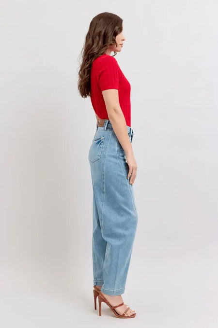 Judy Blue High Waist Side Panel Barrel Leg 88959 - Sleekdenim.com