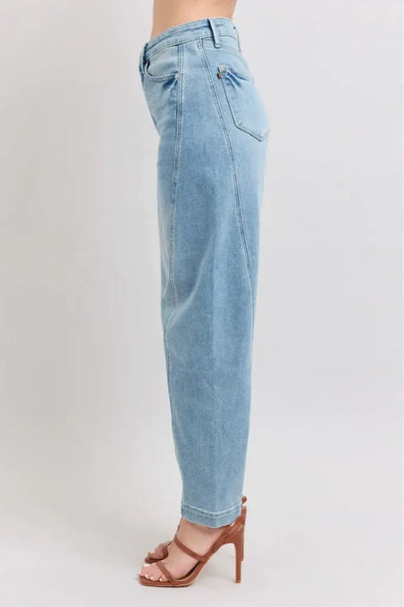 Judy Blue High Waist Side Panel Barrel Leg 88959 - Sleekdenim.com