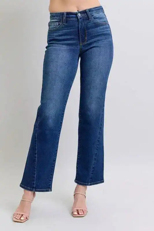 Judy Blue High Waist Side Seam Detail Straight Leg Jeans with Pockets - Sleekdenim.com