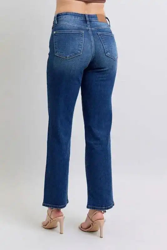 Judy Blue High Waist Side Seam Detail Straight Leg Jeans with Pockets - Sleekdenim.com