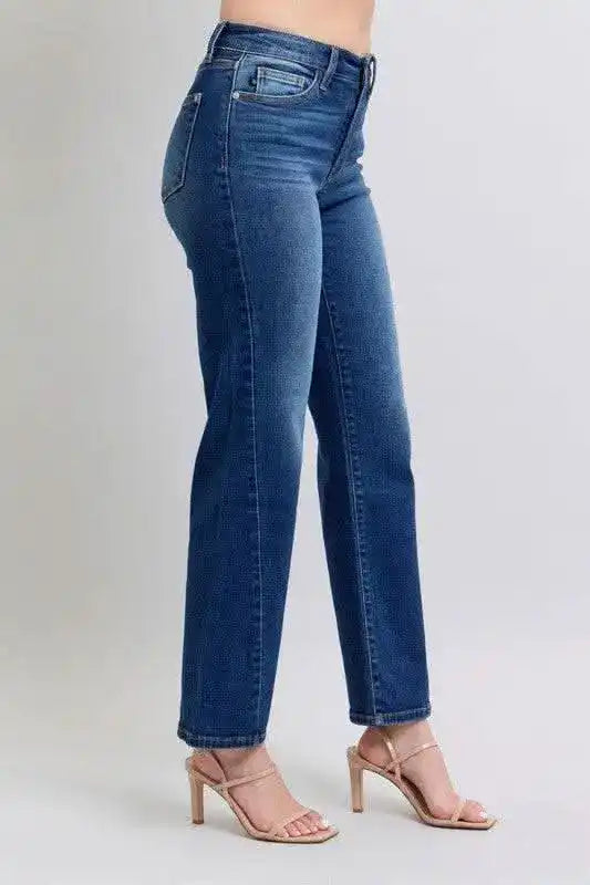 Judy Blue High Waist Side Seam Detail Straight Leg Jeans with Pockets - Sleekdenim.com