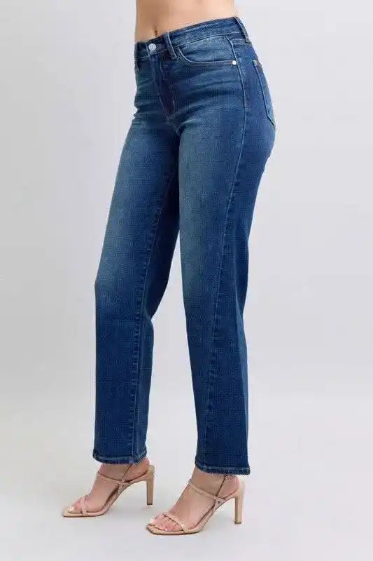 Judy Blue High Waist Side Seam Detail Straight Leg Jeans with Pockets - Sleekdenim.com