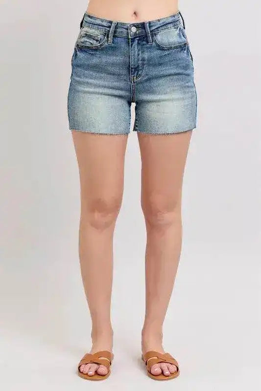 Judy Blue High Waist Star Seam Detail Denim Shorts 150322 - Sleekdenim.com