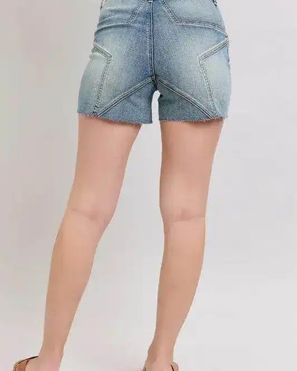 Judy Blue High Waist Star Seam Detail Denim Shorts 150322 - Sleekdenim.com