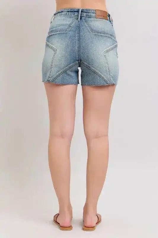 Judy Blue High Waist Star Seam Detail Denim Shorts 150322 - Sleekdenim.com