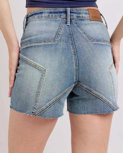 Judy Blue High Waist Star Seam Detail Denim Shorts 150322 - Sleekdenim.com