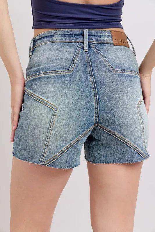 Judy Blue High Waist Star Seam Detail Denim Shorts 150322 - Sleekdenim.com