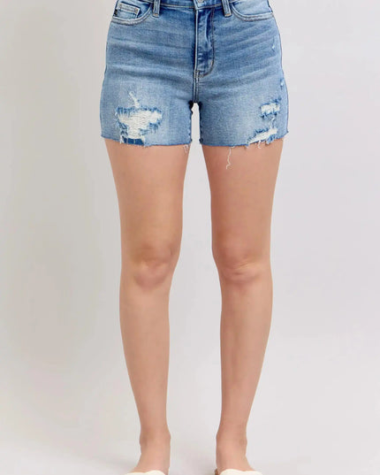 Judy Blue High Waist Stitch Over Destroy Detail Denim Short 15294 - Sleekdenim.com