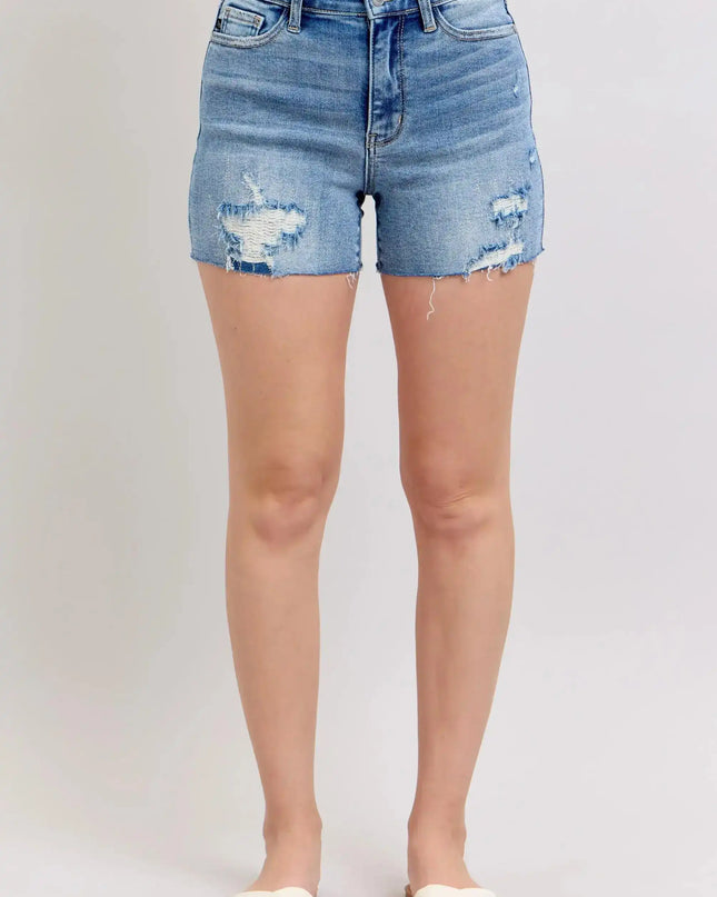 Judy Blue High Waist Stitch Over Destroy Detail Denim Short 15294 - Sleekdenim.com