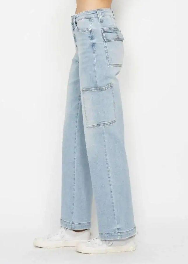 Judy Blue High Waist Straight Leg Cargo Jeans 88924 - Sleekdenim.com