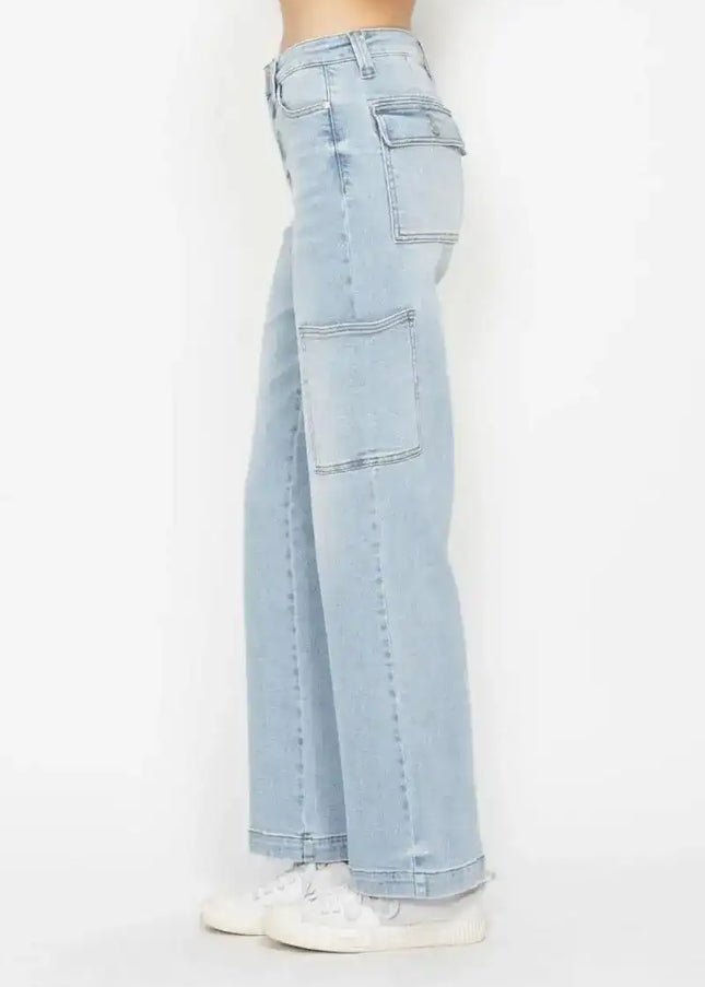 Judy Blue High Waist Straight Leg Cargo Jeans 88924 - Sleekdenim.com