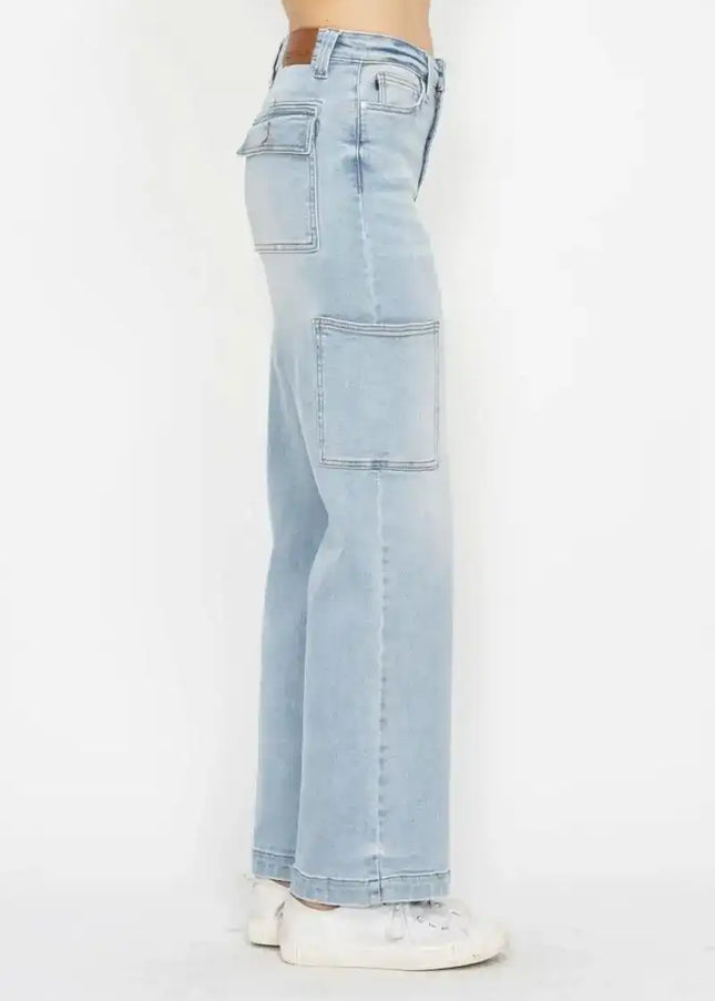 Judy Blue High Waist Straight Leg Cargo Jeans 88924 - Sleekdenim.com