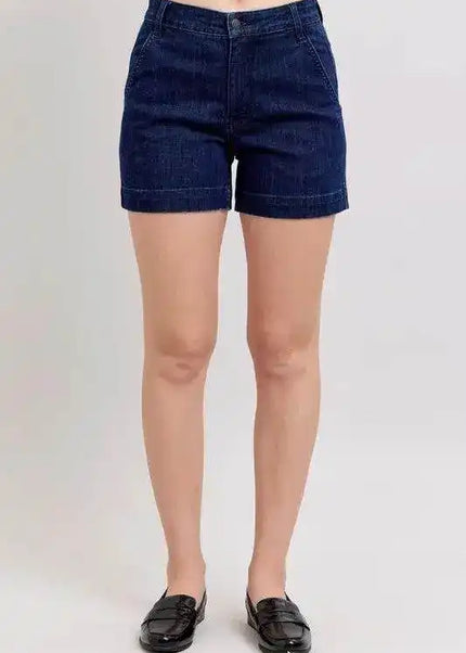 Judy Blue High Waist Trouser Denim Shorts Plus & Regular Sizes 15290 - Sleekdenim.com
