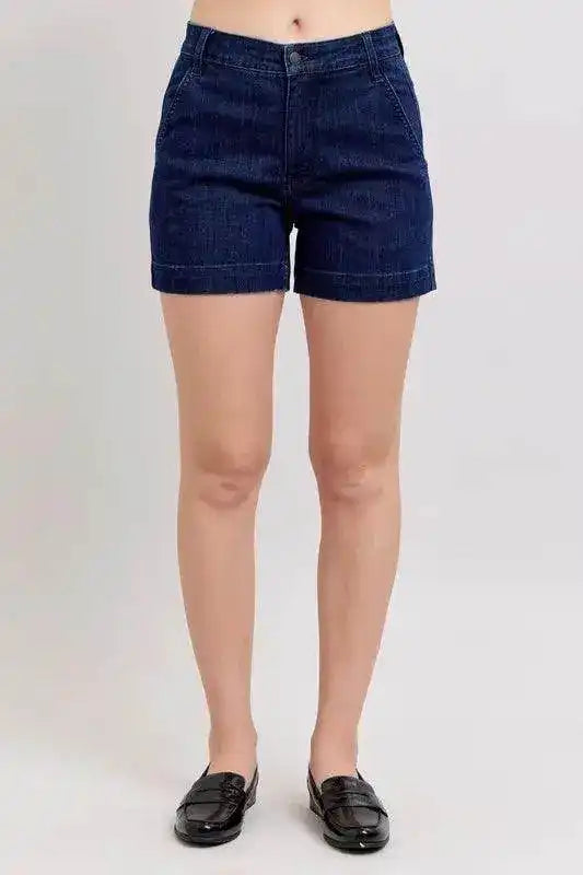 Judy Blue High Waist Trouser Denim Shorts Plus & Regular Sizes 15290 - Sleekdenim.com