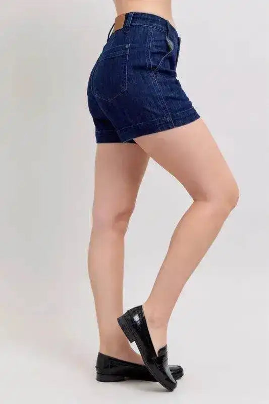 Judy Blue High Waist Trouser Denim Shorts Plus & Regular Sizes 15290 - Sleekdenim.com