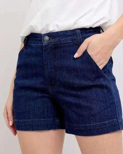 Judy Blue High Waist Trouser Denim Shorts Plus & Regular Sizes 15290 - Sleekdenim.com