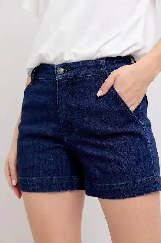 Judy Blue High Waist Trouser Denim Shorts Plus & Regular Sizes 15290 - Sleekdenim.com