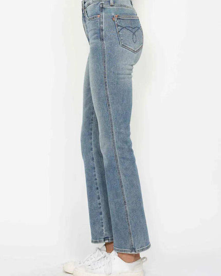 Judy Blue High Waist Tummy Control Back Pocket Embroidery Bootcut Denim Jeans 88783 - 3 Inseam Options: Short, Regular, Long - Sleekdenim.com