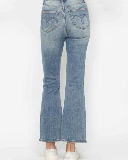 Judy Blue High Waist Tummy Control Back Pocket Embroidery Bootcut Denim Jeans 88783 - 3 Inseam Options: Short, Regular, Long - Sleekdenim.com