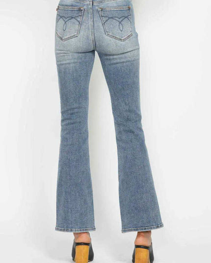 Judy Blue High Waist Tummy Control Back Pocket Embroidery Bootcut Denim Jeans 88783 - 3 Inseam Options: Short, Regular, Long - Sleekdenim.com