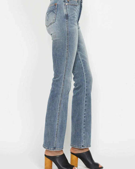 Judy Blue High Waist Tummy Control Back Pocket Embroidery Bootcut Denim Jeans 88783 - 3 Inseam Options: Short, Regular, Long - Sleekdenim.com