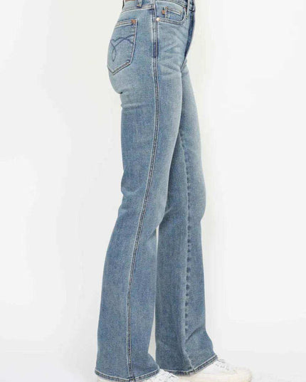 Judy Blue High Waist Tummy Control Back Pocket Embroidery Bootcut Denim Jeans 88783 - 3 Inseam Options: Short, Regular, Long - Sleekdenim.com