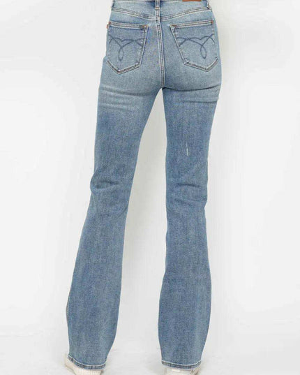 Judy Blue High Waist Tummy Control Back Pocket Embroidery Bootcut Denim Jeans 88783 - 3 Inseam Options: Short, Regular, Long - Sleekdenim.com