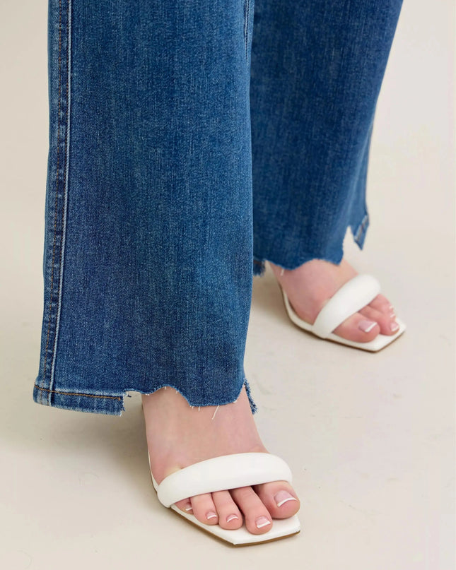 Judy Blue Full Size High Waist Tummy Control Chew Hem Destroy Wide Jeans Plus Size - Sleekdenim.com