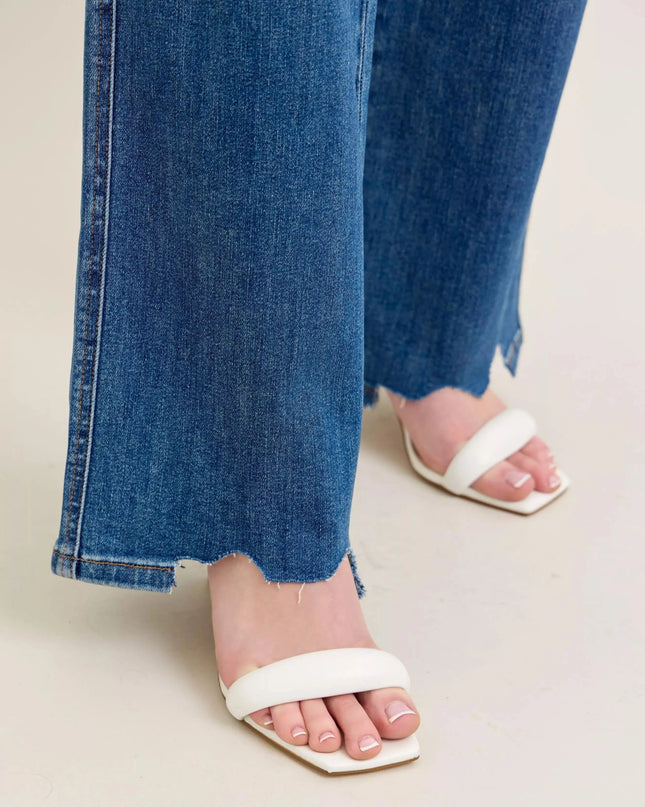 Judy Blue Full Size High Waist Tummy Control Chew Hem Destroy Wide Jeans Plus Size - Sleekdenim.com