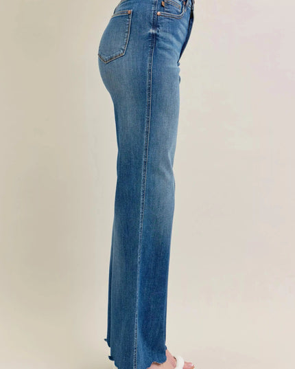 Judy Blue Full Size High Waist Tummy Control Chew Hem Destroy Wide Jeans Plus Size - Sleekdenim.com