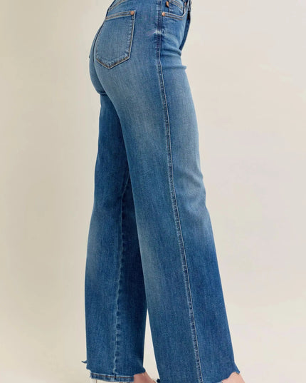 Judy Blue Full Size High Waist Tummy Control Chew Hem Destroy Wide Jeans Plus Size - Sleekdenim.com
