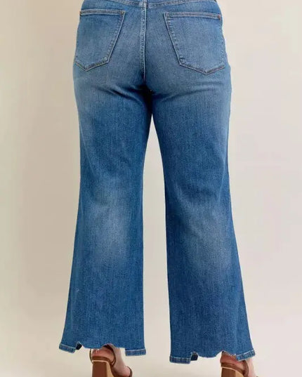 Judy Blue Full Size High Waist Tummy Control Chew Hem Destroy Wide Jeans Plus Size - Sleekdenim.com