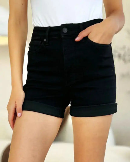 Judy Blue High Waist Tummy Control Cuffed Denim Shorts 150237 - Sleekdenim.com