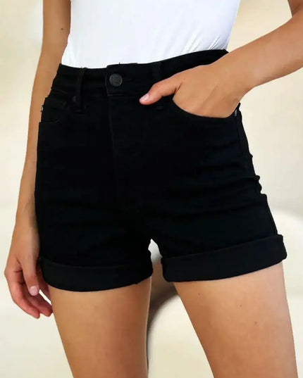 Judy Blue High Waist Tummy Control Cuffed Denim Shorts 150237 - Sleekdenim.com