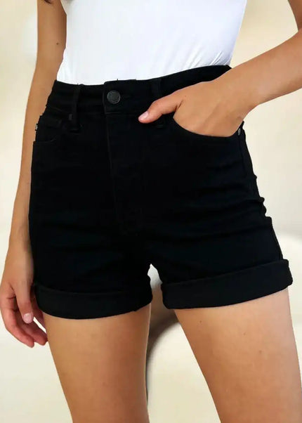 Judy Blue High Waist Tummy Control Cuffed Denim Shorts 150237 - Sleekdenim.com