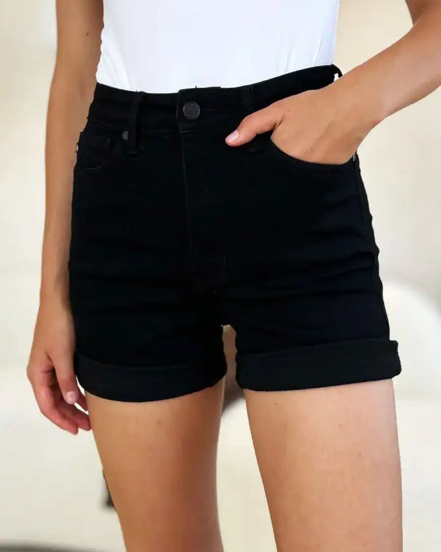 Judy Blue High Waist Tummy Control Cuffed Denim Shorts 150237 - Sleekdenim.com