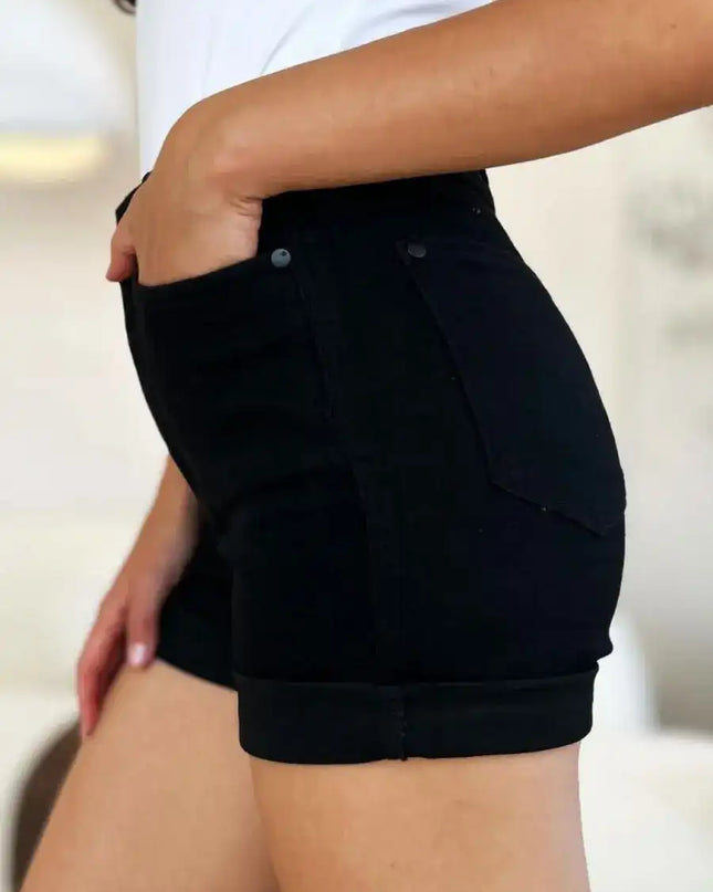 Judy Blue High Waist Tummy Control Cuffed Denim Shorts 150237 - Sleekdenim.com