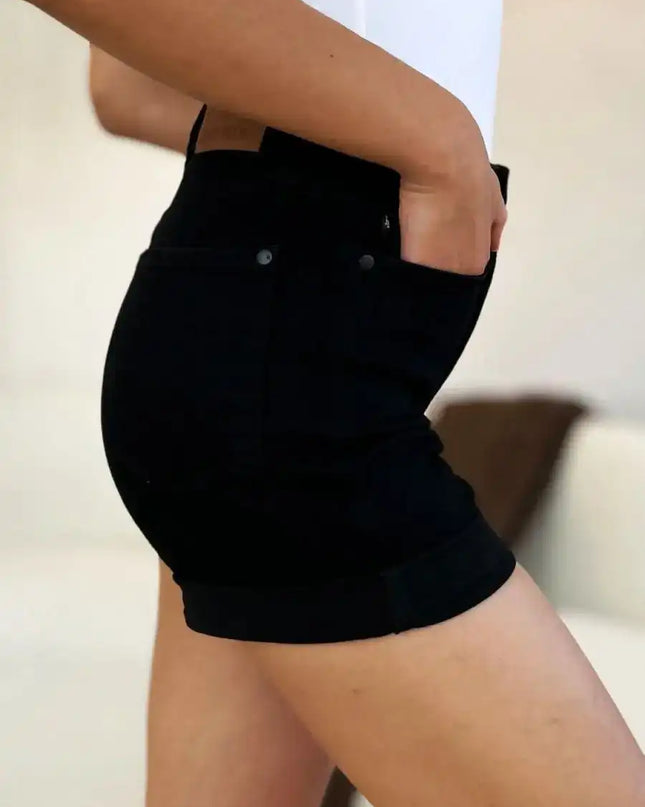 Judy Blue High Waist Tummy Control Cuffed Denim Shorts 150237 - Sleekdenim.com