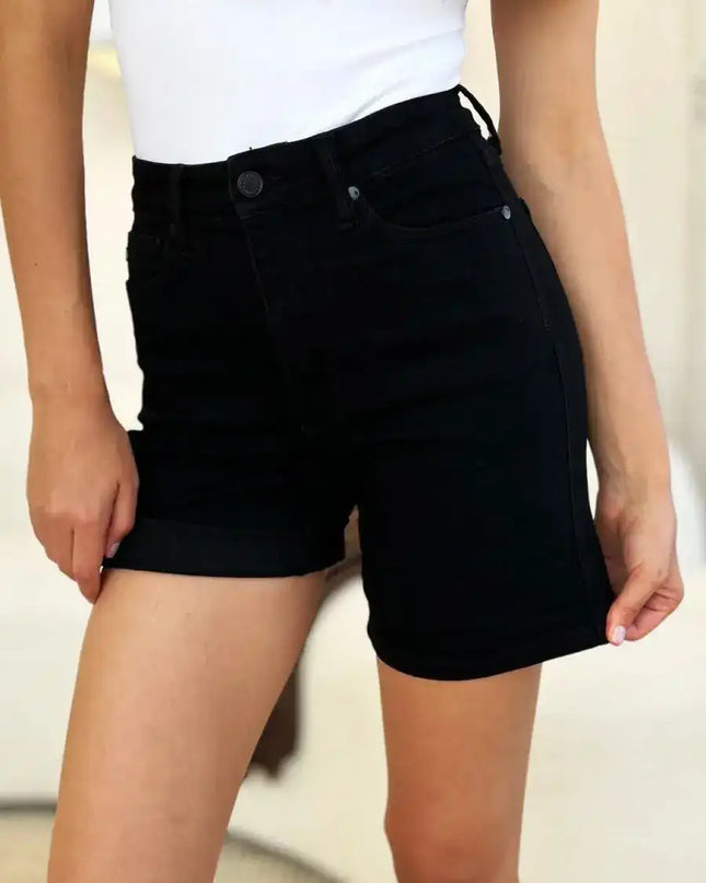 Judy Blue High Waist Tummy Control Cuffed Denim Shorts 150237 - Sleekdenim.com