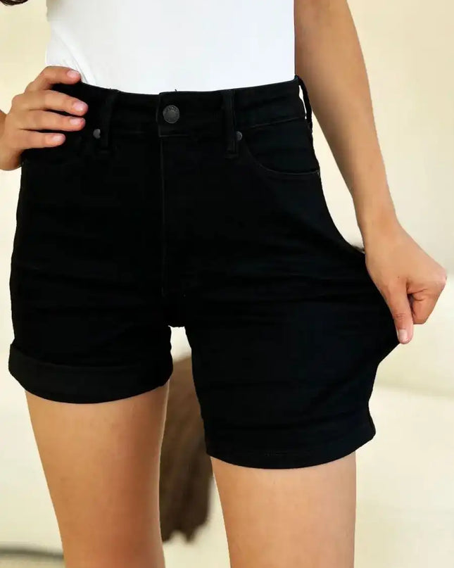 Judy Blue High Waist Tummy Control Cuffed Denim Shorts 150237 - Sleekdenim.com