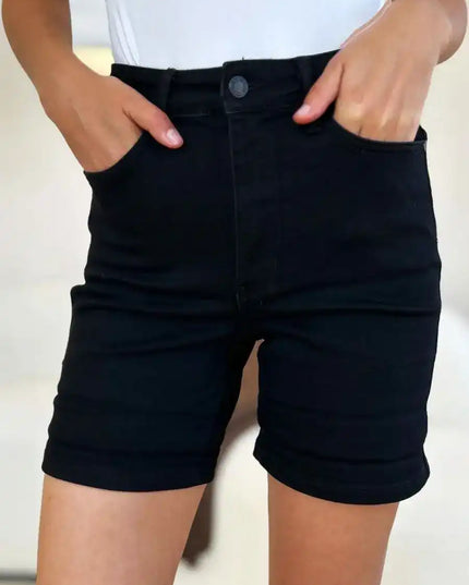 Judy Blue High Waist Tummy Control Cuffed Denim Shorts 150237 - Sleekdenim.com