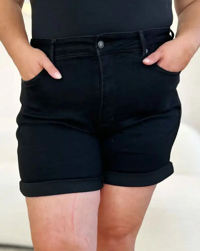 Judy Blue High Waist Tummy Control Cuffed Denim Shorts 150237 - Sleekdenim.com