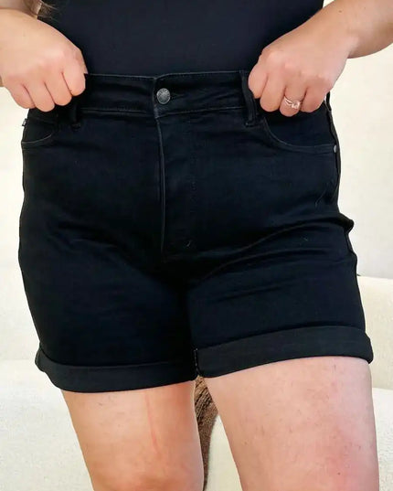 Judy Blue High Waist Tummy Control Cuffed Denim Shorts 150237 - Sleekdenim.com